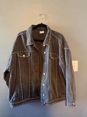 POL Black Stud-Trimmed Denim Jacket
